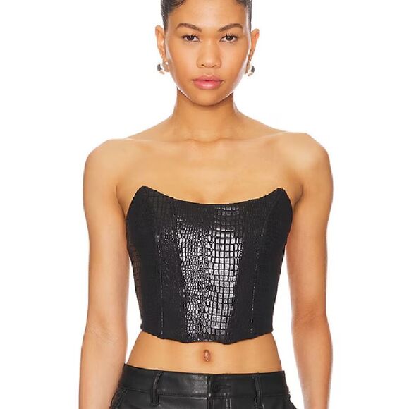 Superdown tawny faux suede top Black Bustier Cropped corset Revolve NWT M - Picture 1 of 8